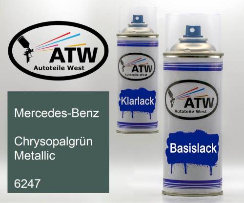Mercedes-Benz, Chrysopalgrün Metallic, 6247: 400ml Sprühdose + 400ml Klarlack - Set, von ATW Autoteile West.